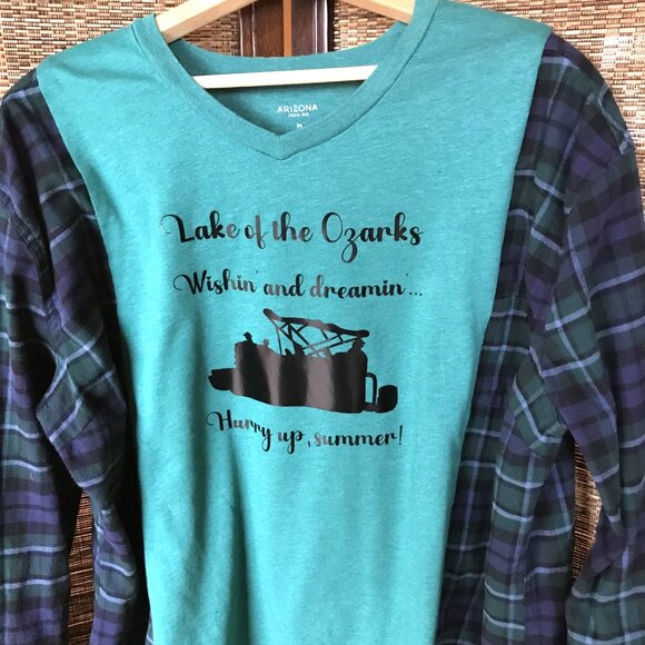 Lake of Ozarks Oversized Graphic Tshirt, M-XL: Boating Theme Flannel Tee Upcycle - Picture 9 of 9